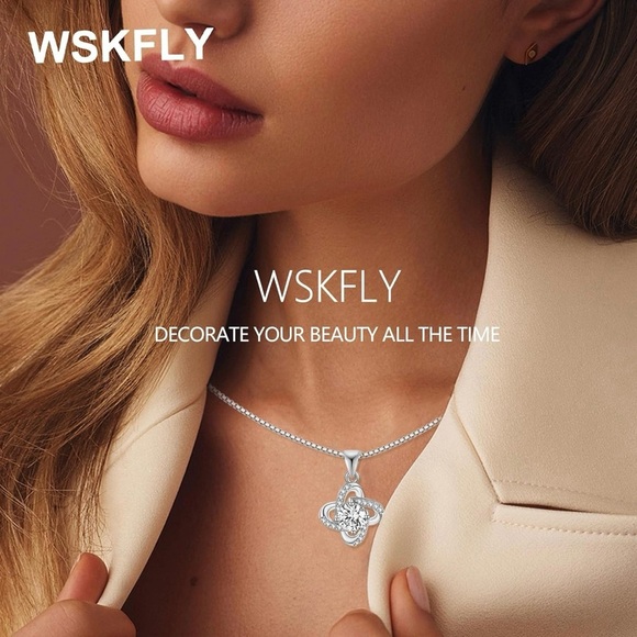 14K Gold Plated Cubic Zirconia Necklace, Love Knot Diamond Pendant Necklace - Picture 3 of 6